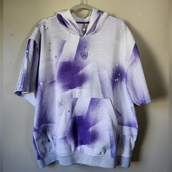 Adidas Donovan Mitchell Shooter Hooded Short Sleeve Sweatshirt Purple Men's Lrg - Picture 1 of 6